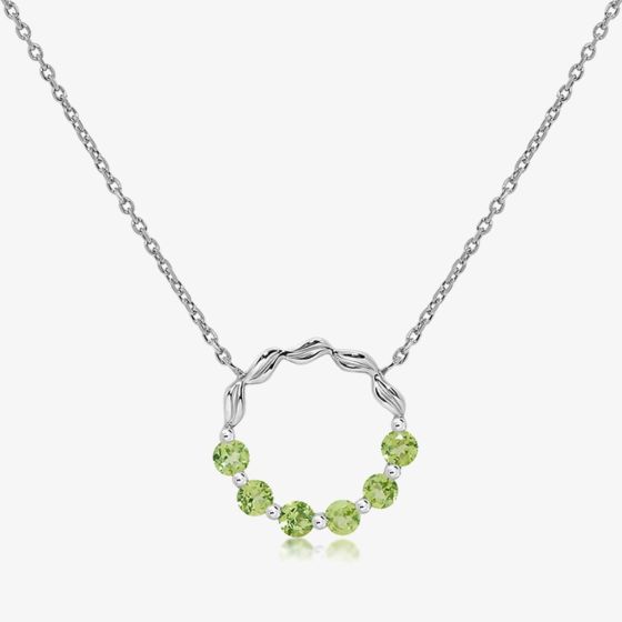 Unique Sterling Silver Peridot Open Circle Pendant Necklace MK-1055PE