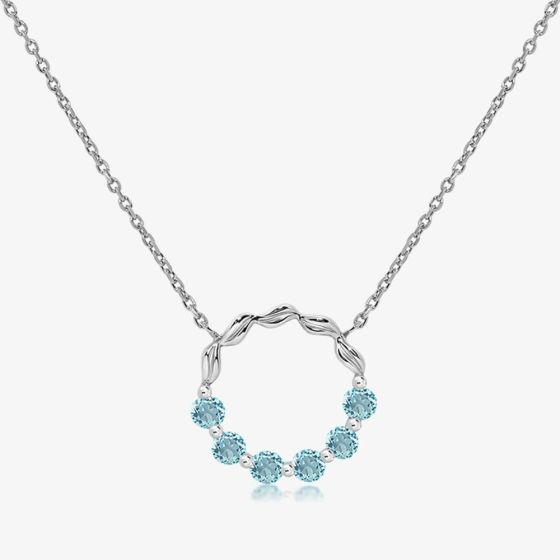 Unique Sterling Silver Blue Topaz Open Circle Pendant Necklace MK-1055BT