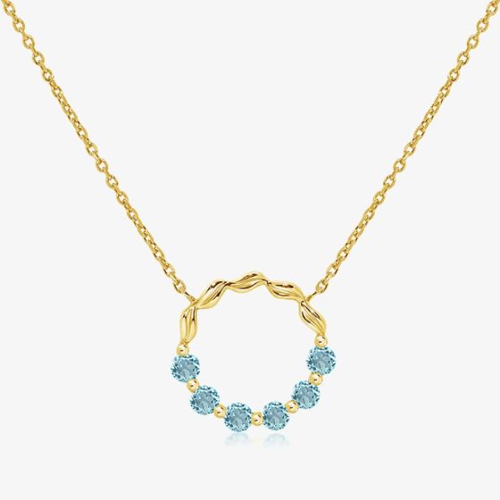 Unique Gold Plated Blue Topaz Open Circle Pendant Necklace MK-1056BT