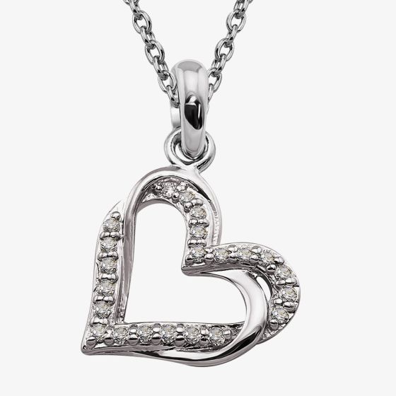 Unique Sterling Silver Double Heart Cubic Zirconia Pendant Necklace MK-954
