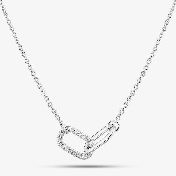 Sterling Silver Cubic Zirconia Linked Oval Pendant MK-1080