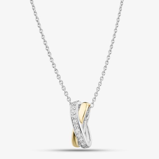 Two-Tone Cubic Zirconia Cross Over Pendant MK1069GO