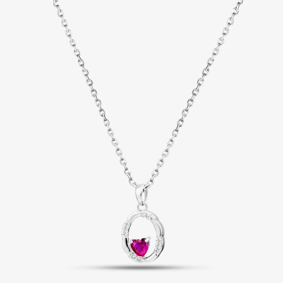 Sterling Silver Heart Shaped Pink Cubic Zirconia Oval Pendant AP16600Z-RSY/R