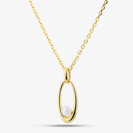 Yellow Gold Tone Plated Sterling Silver Freshwater Pearl Oval Pendant AP14295WFM/G