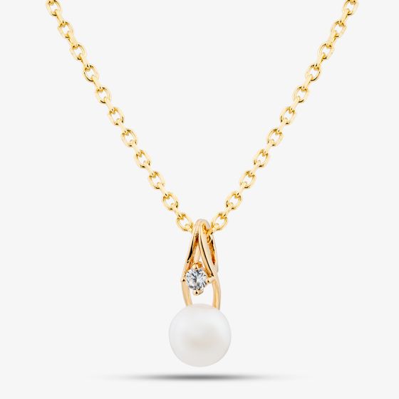Yellow Gold Tone Plated Sterling Silver Freshwater Pearl Cubic Zirconia Pendant AP16176Z-WFM/G