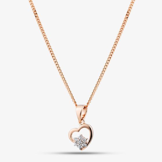 Rose Gold Tone Plated Sterling Silver Open Heart & Cubic Zirconia Flower Pendant 05S2AZP607908