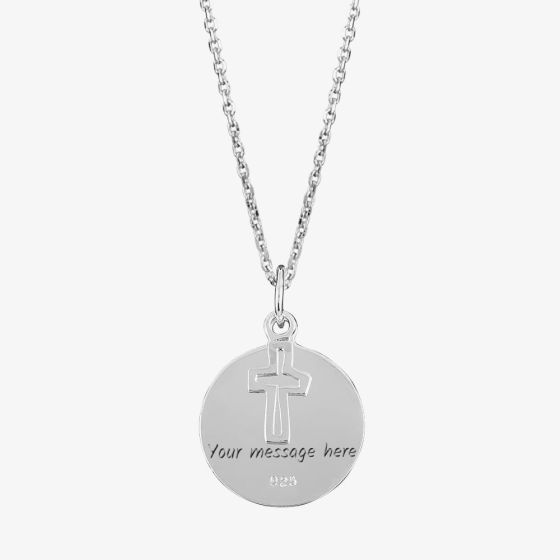 Engravables- Silver Plain Disc and Cross Pendant P-4078