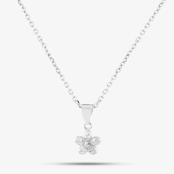 Silver Cubic Zirconia Textured Flower Pendant E610851-P