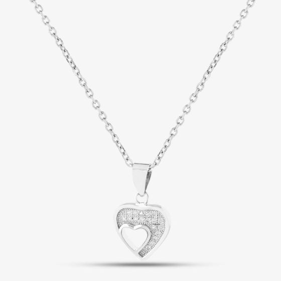 Silver Pave Cut-Out Heart Necklace E612067-P