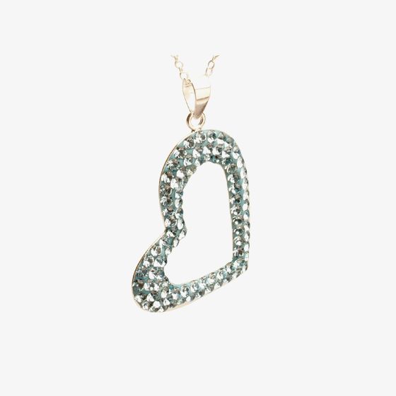 T H Baker Silver Pavé Cubic Zirconia Blue Heart Pendant P-1577-N-BLU