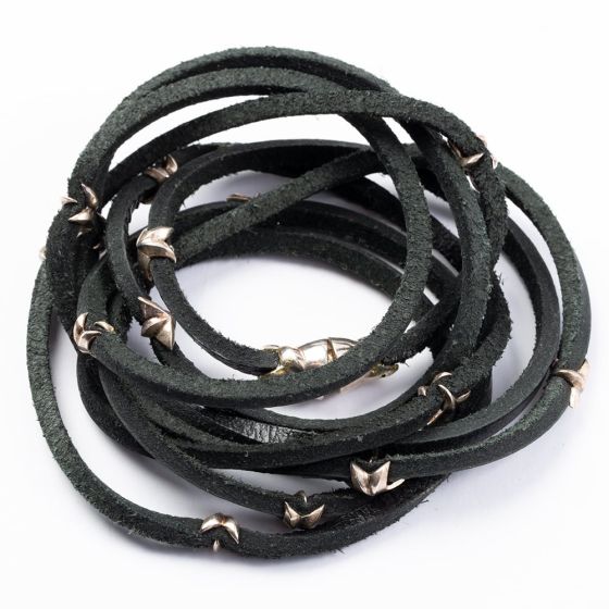 Silver Stars Black Leather Multi Wrap Bracelet BLT3S/LSHORT