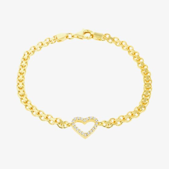 LUXE Silver Gold Plated Cubic Zirconia Open Heart Bismark Bracelet 8.29.7343