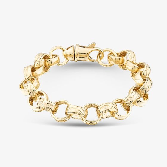 Sterling Silver Gold Tone Patterned Belcher Chain Bracelet S1076Y-09