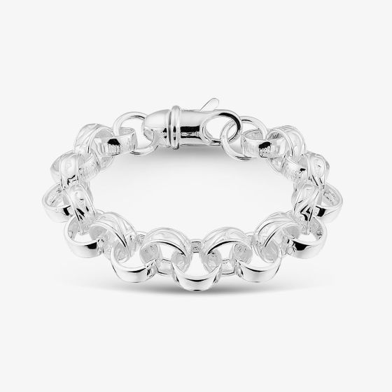 Sterling Silver 12.5mm Patterned Belcher Bracelet S1076-09