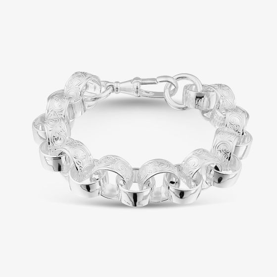 Sterling Silver 14mm Patterned Belcher Bracelet S1073-09