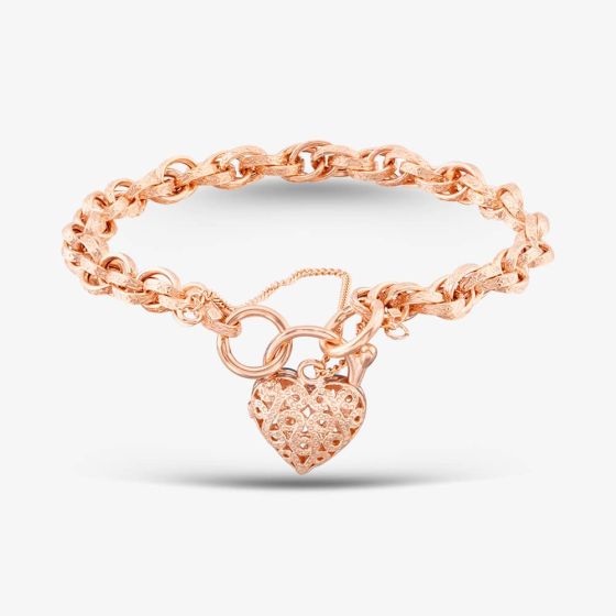Rose Gold Tone Fancy Prince of Wales Heart Padlock Bracelet SBT1624R