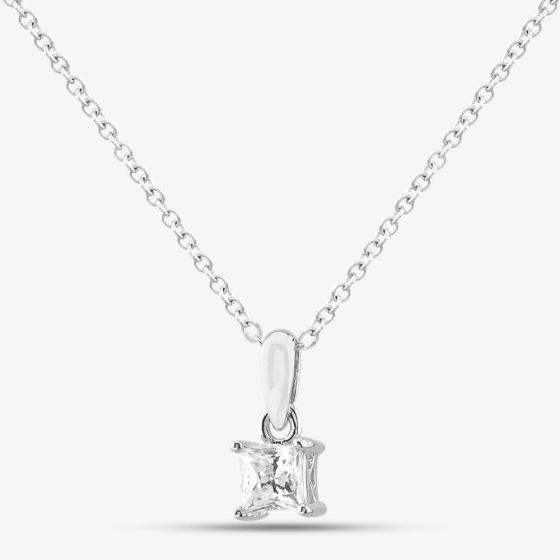 Silver Medium Princess Cut Cubic Zirconia Pendant Necklace ZQP00041