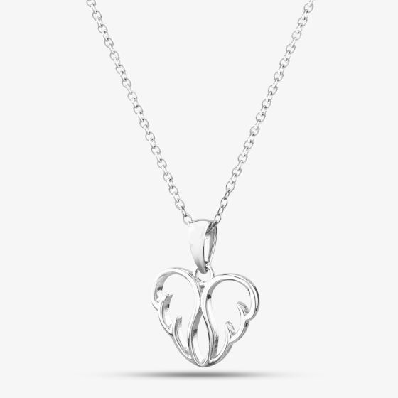 Silver Openwork Heart Shape Wings Pendant Necklace SP04242A