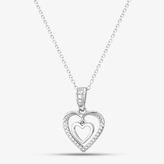 Silver Cubic Zirconia Heart With Mini Floating Heart Pendant Necklace MP02644G