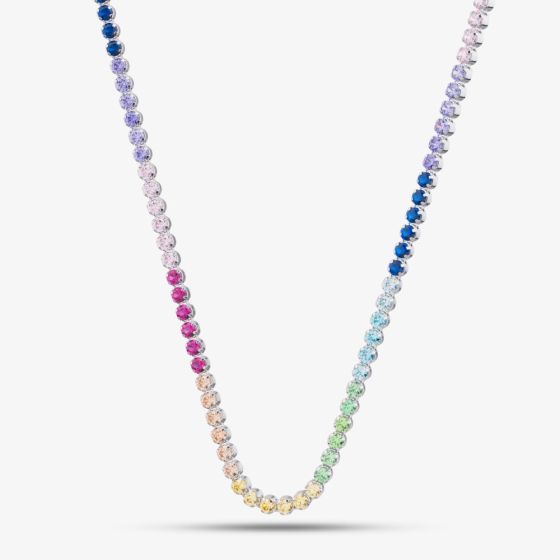 Silver Rhodium Plated Multi Coloured Tennis Necklace 8.19.0240
