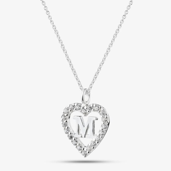 Sterling Silver Cubic Zirconia M Initial Heart Pendant 016-33527/M