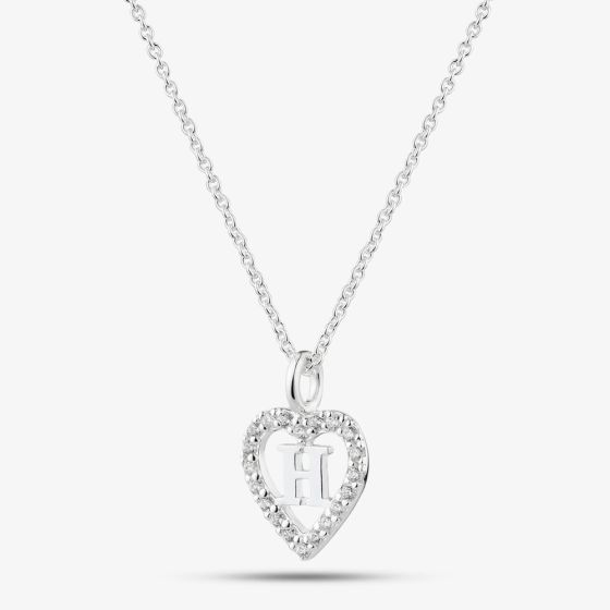 Sterling Silver Cubic Zirconia H Initial Heart Pendant 016-33527/H