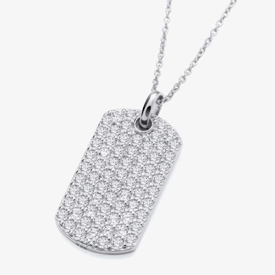 Sterling Silver Cubic Zirconia Dog Tag Pendant S7122