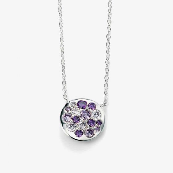 Silver Purple Cubic Zirconia Disc Necklace N3752M
