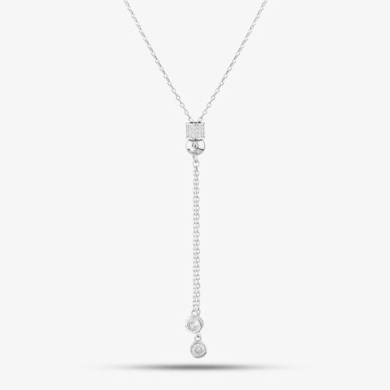 Sterling Silver Cubic Zirconia Pave Barrel & Ball Lariat Necklace N611058