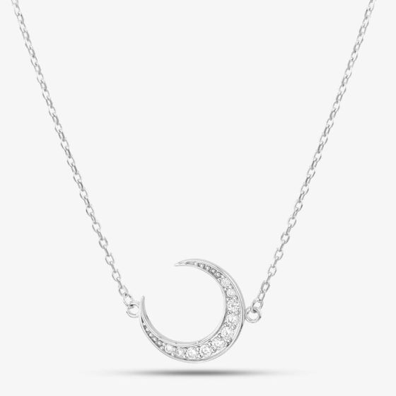 Sterling Silver Cubic Zirconia Crescent Moon Necklace N611070