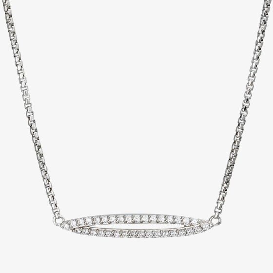 Silver & Cubic Zirconia Open Oval Necklace 2THB020704