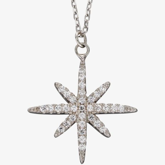 Sterling Silver Cubic Zirconia Pave Starburst Necklace N4421C