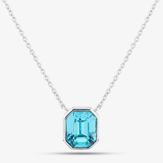 Sterling Silver Asscher-Cut Blue Crystal Necklace N4475T