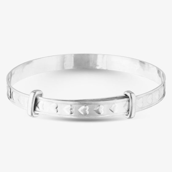 Sterling Silver 4mm Heart Patterned Expandable Baby Bangle S8002