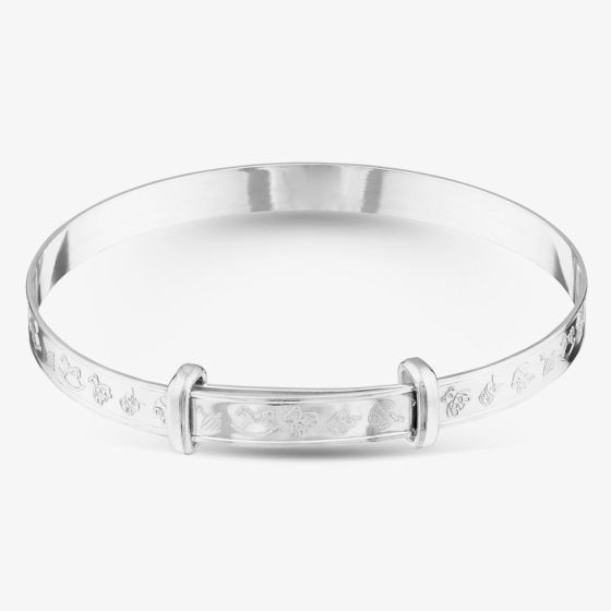 Sterling Silver 4mm Nursery Patterned Expandable Baby Bangle S8004