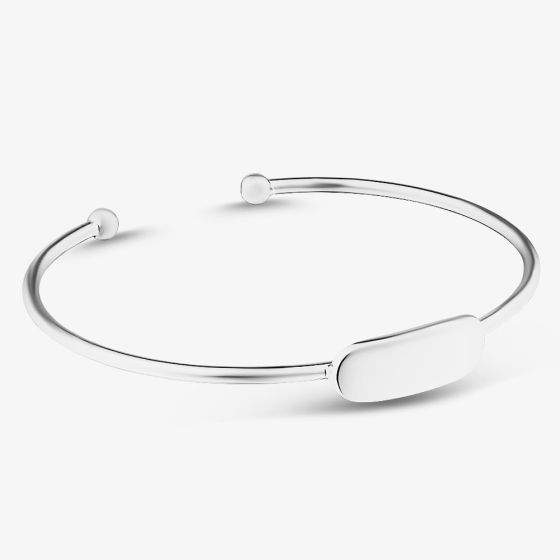 Silver Engravable ID Bar Torque Bangle 60mmCuffC