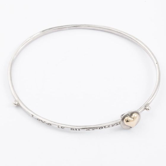 Silver Oval Sliding Love Is All Around Heart Bangle NH270