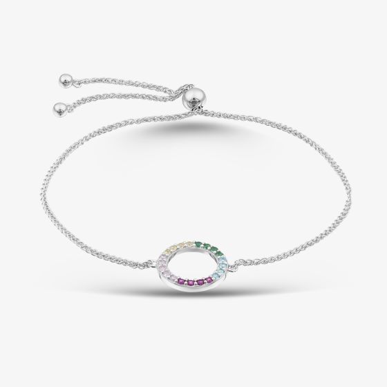 Sterling Silver Multi Coloured Cubic Zirconia Circle Bracelet AB1085ENN-AQZ-YEZ-PSY-PZ/R