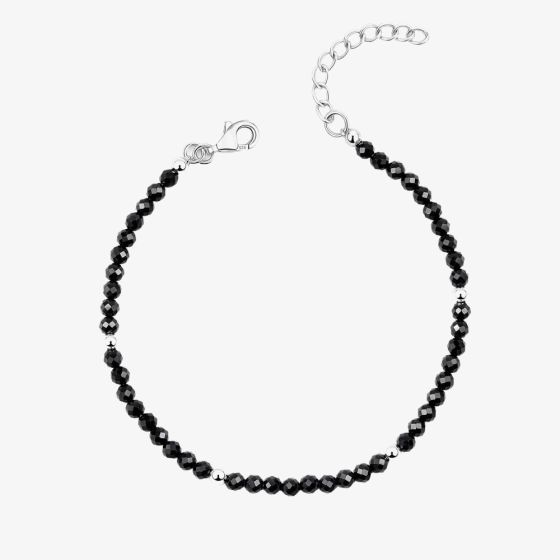 Sterling Silver Black Spinel Beaded Bracelet B5668B