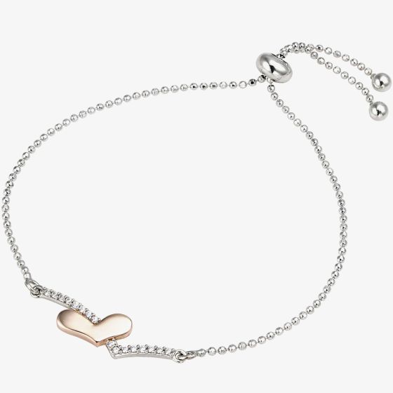 Two Colour Cubic Zirconia Heart Wishbone Toggle Bracelet 2THB019004