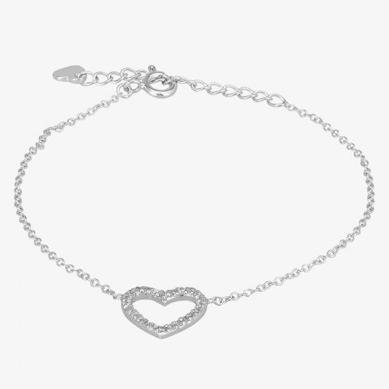 Sterling Silver Pavé Heart Frame Bracelet Bracelet P7683B 3A 18CM