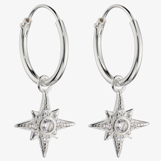 Sterling Silver Cubic Zirconia Pave Starburst Hoop Earrings E6044C