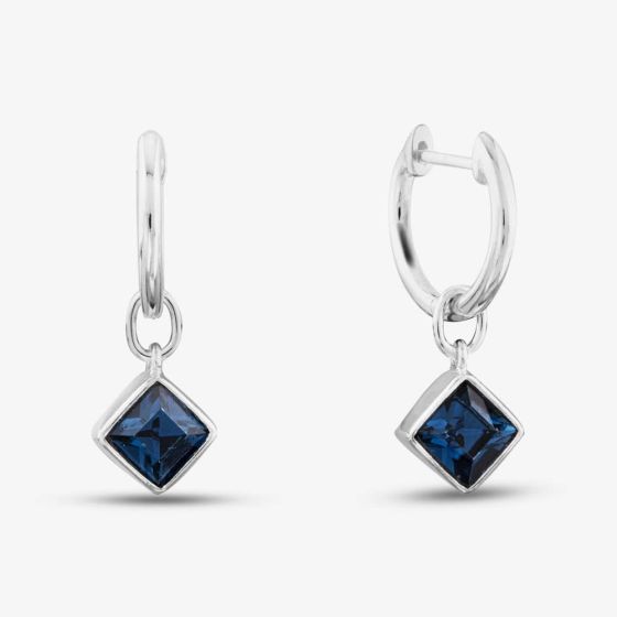 Sterling Silver Blue Crystal Drop Hoop Earrings E6085L