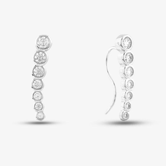 Silver Cubic Zirconia Curved Dropper Earrings SE02489D