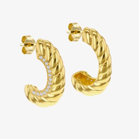 LUXE Silver Gold Plated Cubic Zirconia Twisted Half Hoop Earrings 8.51.3208