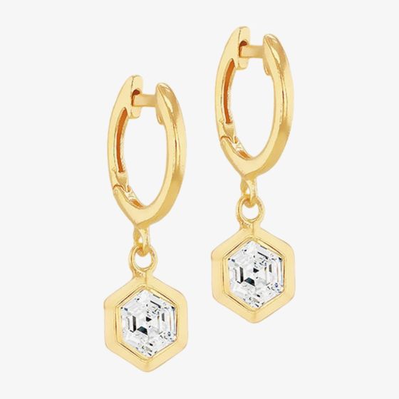 LUXE Silver Gold Plated 25mm Cubic Zirconia Hexagon Dropper Hoop Earrings 8.57.0035