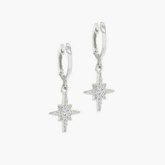 Silver Cubic Zirconia Star Dropper Hoop Earrings 8.52.0019