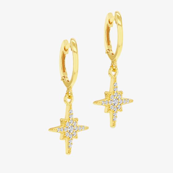 Silver Gold Plated Cubic Zirconia Star Dropper Hoop Earrings 8.52.0020