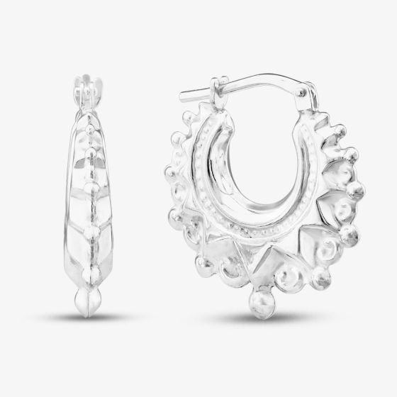 Sterling Silver Fancy Patterned Creole Hoop Earrings S3003