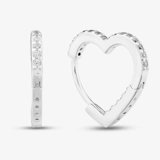 Sterling Silver Cubic Zirconia Heart Huggie Hoop Earrings S4198